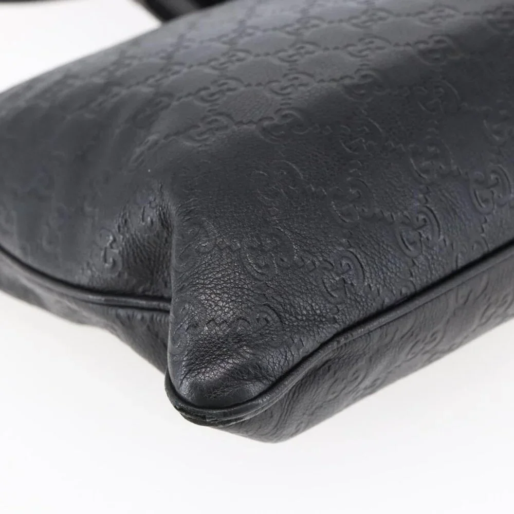 Authentic GUCCI GG Canvas Guccissima Shoulder Bag Leather Black Gold 201446 - Picture 8 of 16